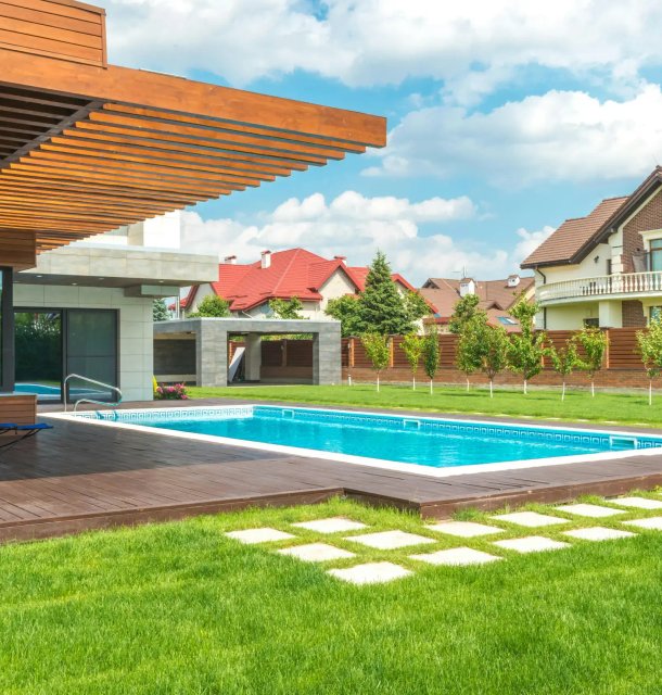 Photo of a backyard with a stunning landscape